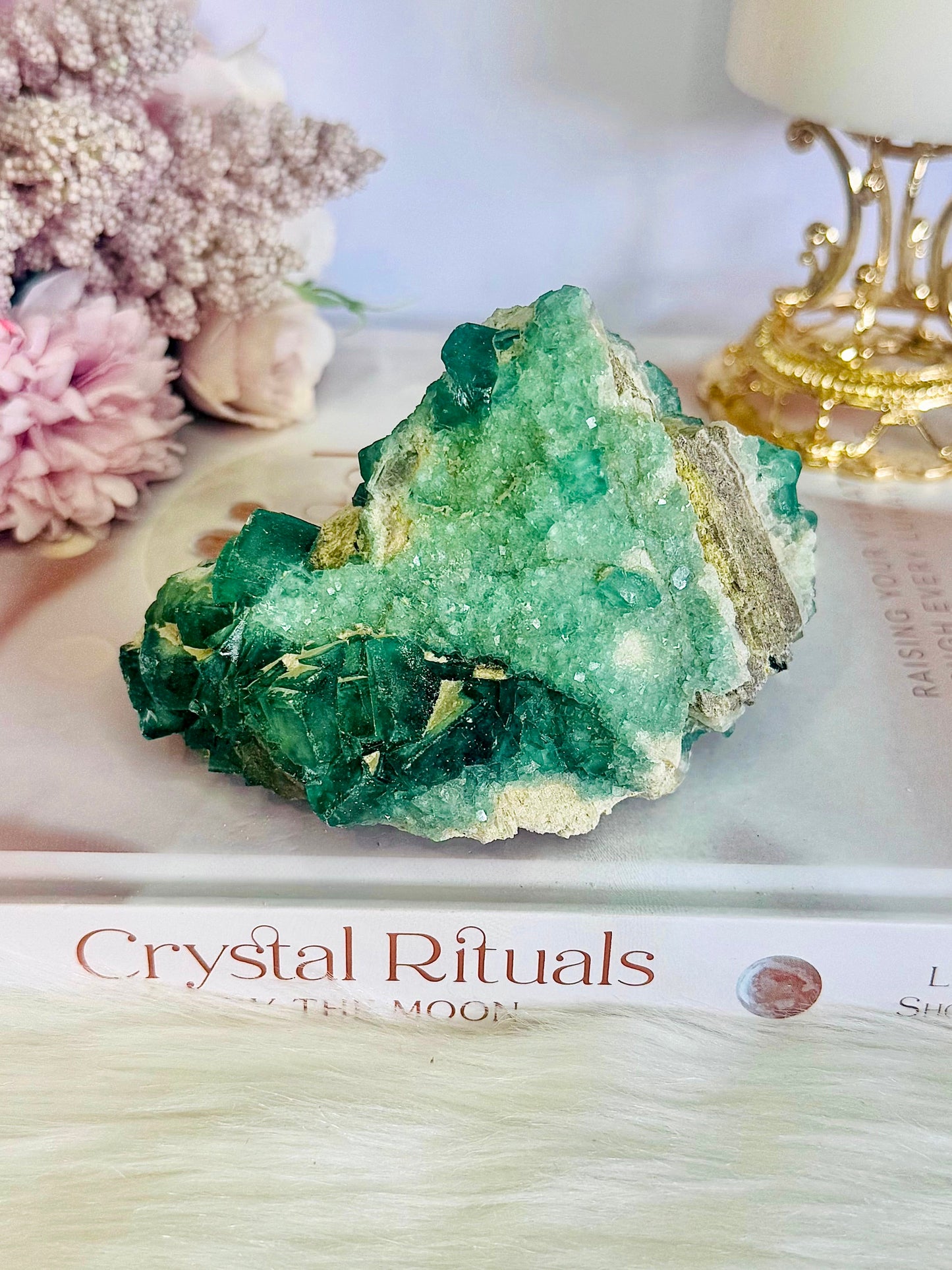 Natural Green Cubed Fluorite In Matrix Specimen 444grams