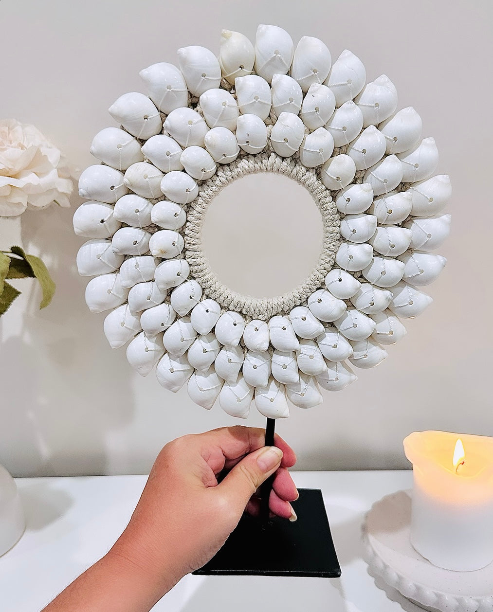 Gorgeous Large Round Boho Shell Hoop Stand 35cm x 25cm Perfect To Complement Any Home Style