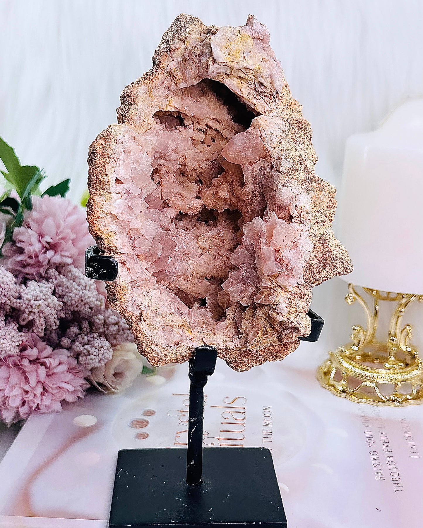 Large 904gram Pink Amethyst Druzy Geode On Stand From Brazil