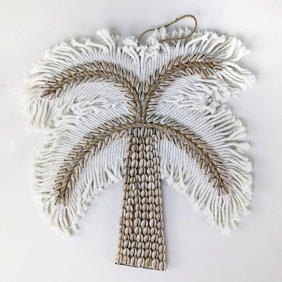 Natural Large White Shell Macrame Palm Tree Wall Decor 28cm x 24cm
