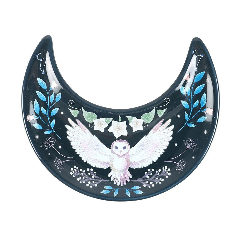 Crescent Moon Night Owl Ceramic Trinket Dish 12.5cm (stand is display only)
