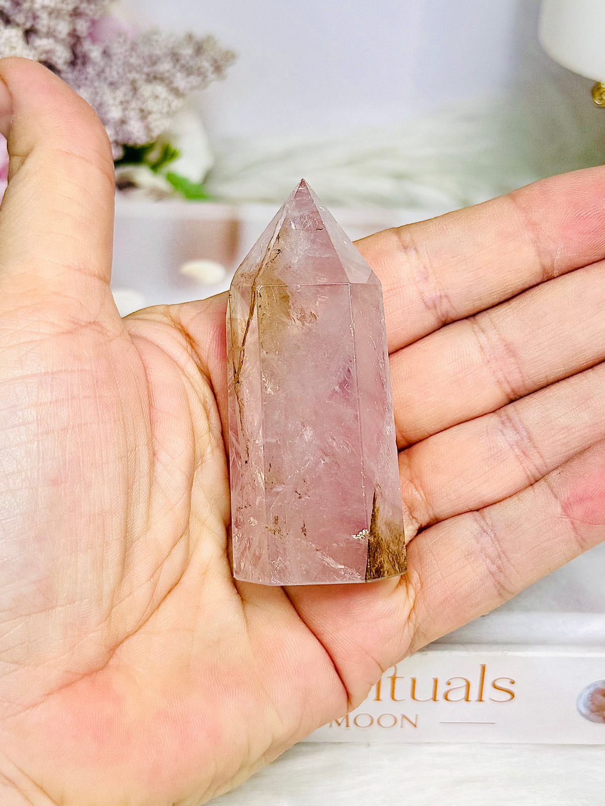 Rare Dentrictic Leaf Rose Quartz Tower 7cm