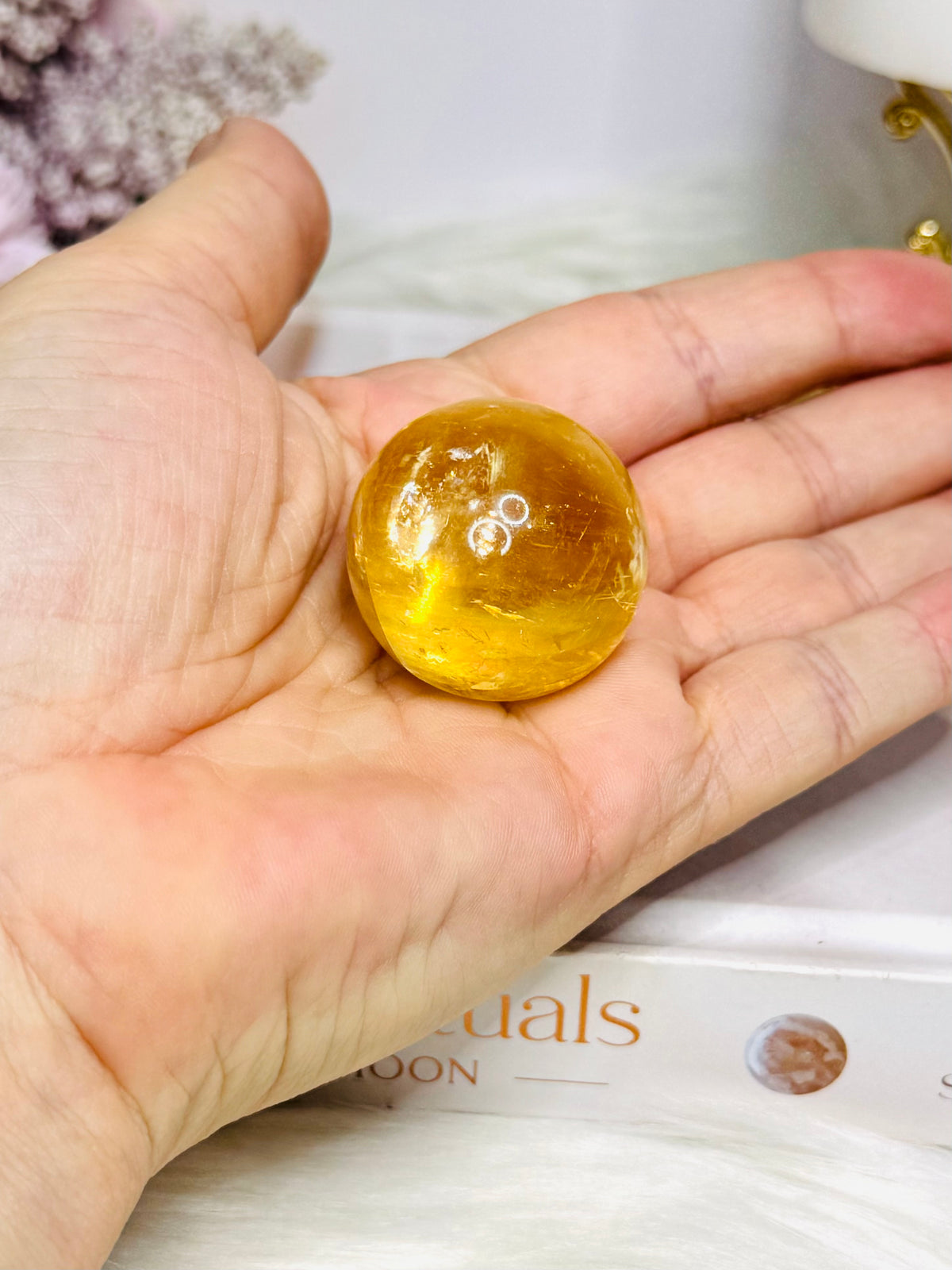 High Grade Honey Calcite Sphere on Stand 7cm