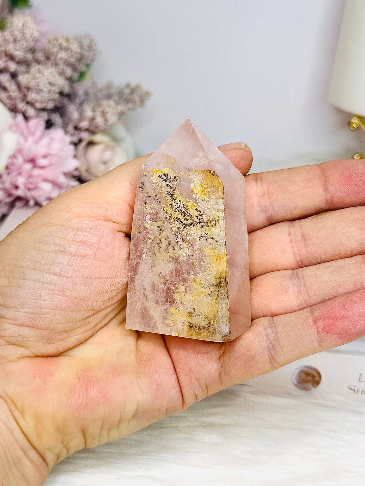 Rare Dentrictic Leaf Rose Quartz Tower 7cm