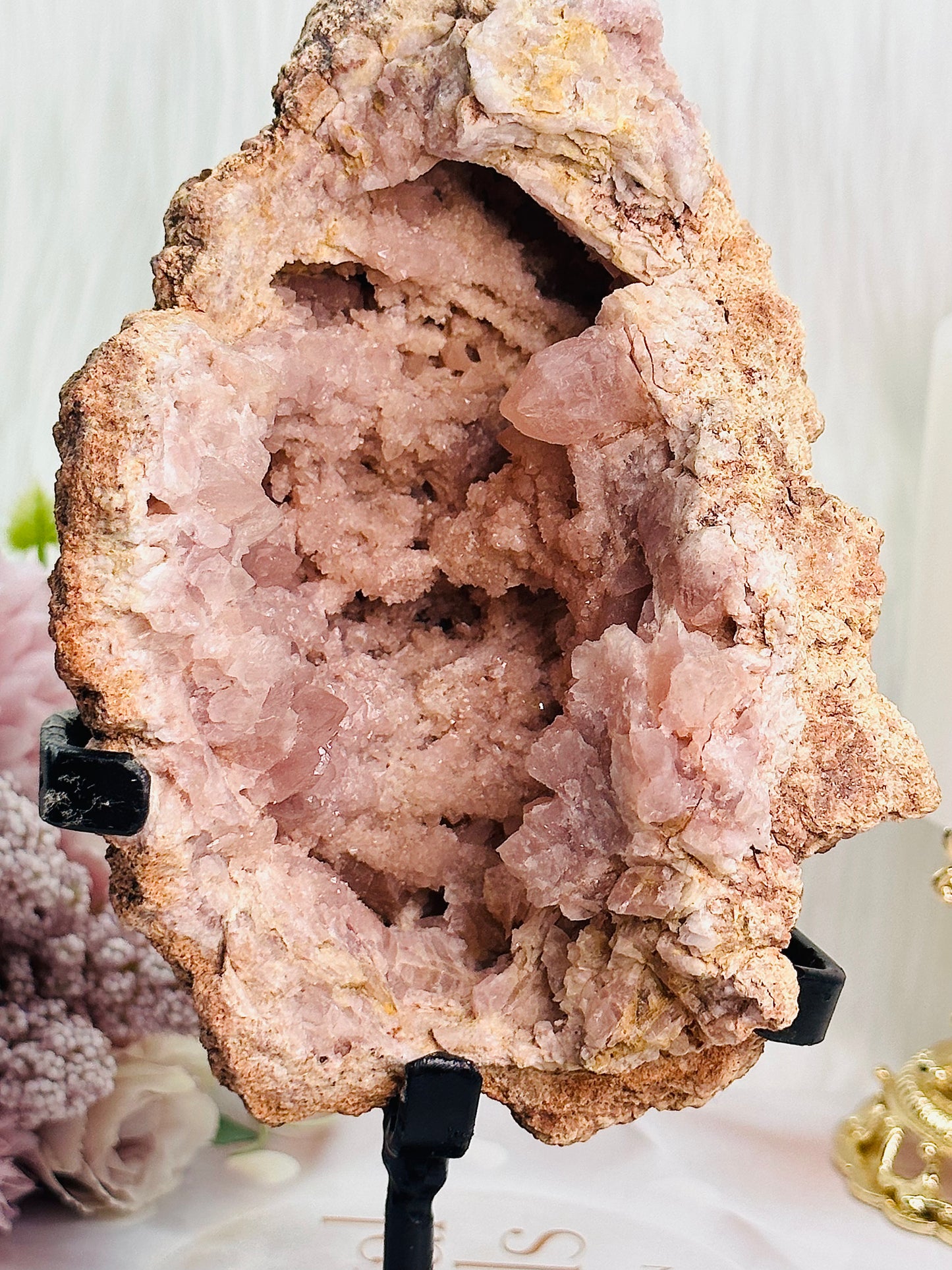 Large 904gram Pink Amethyst Druzy Geode On Stand From Brazil