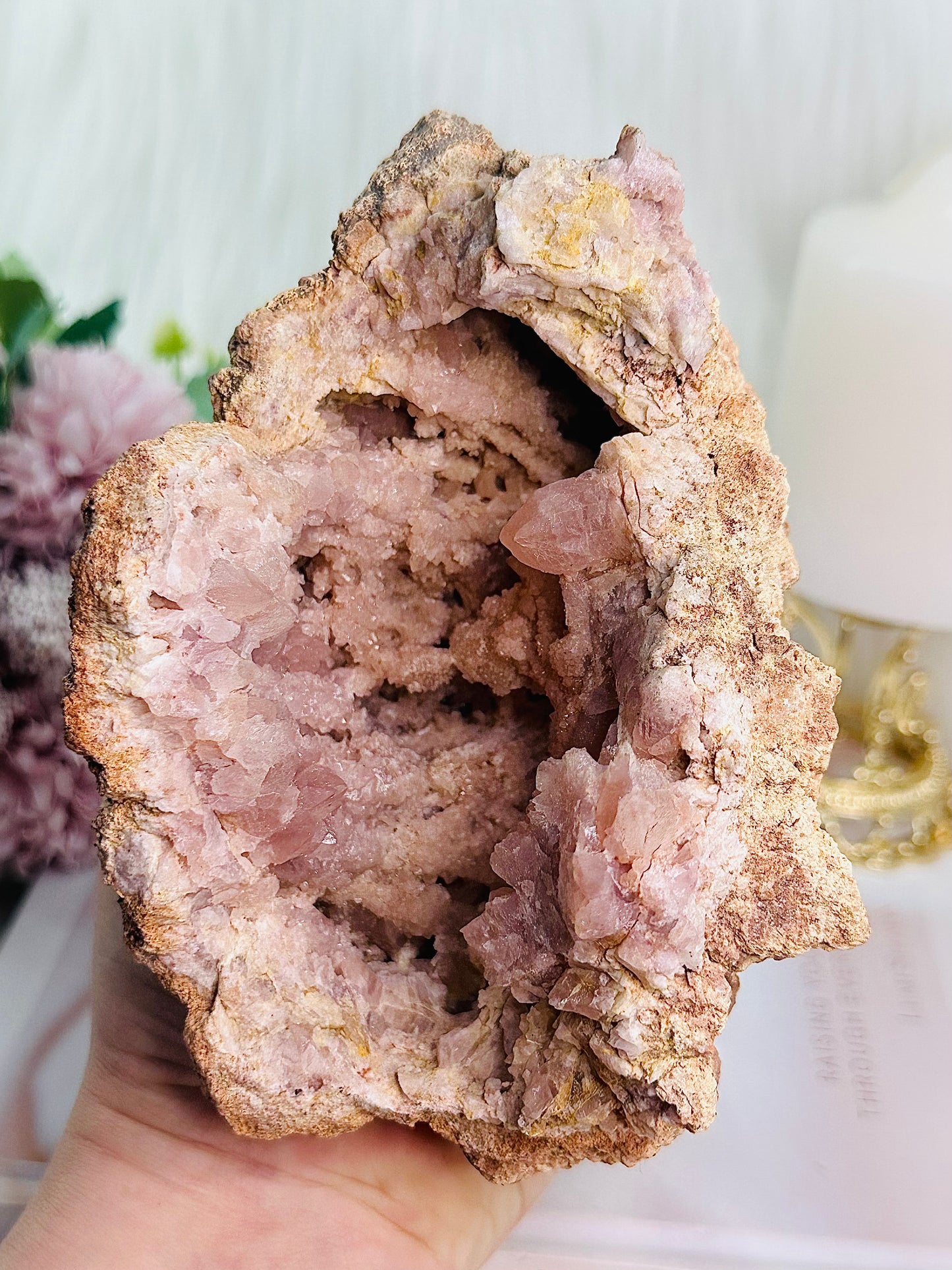 Large 904gram Pink Amethyst Druzy Geode On Stand From Brazil