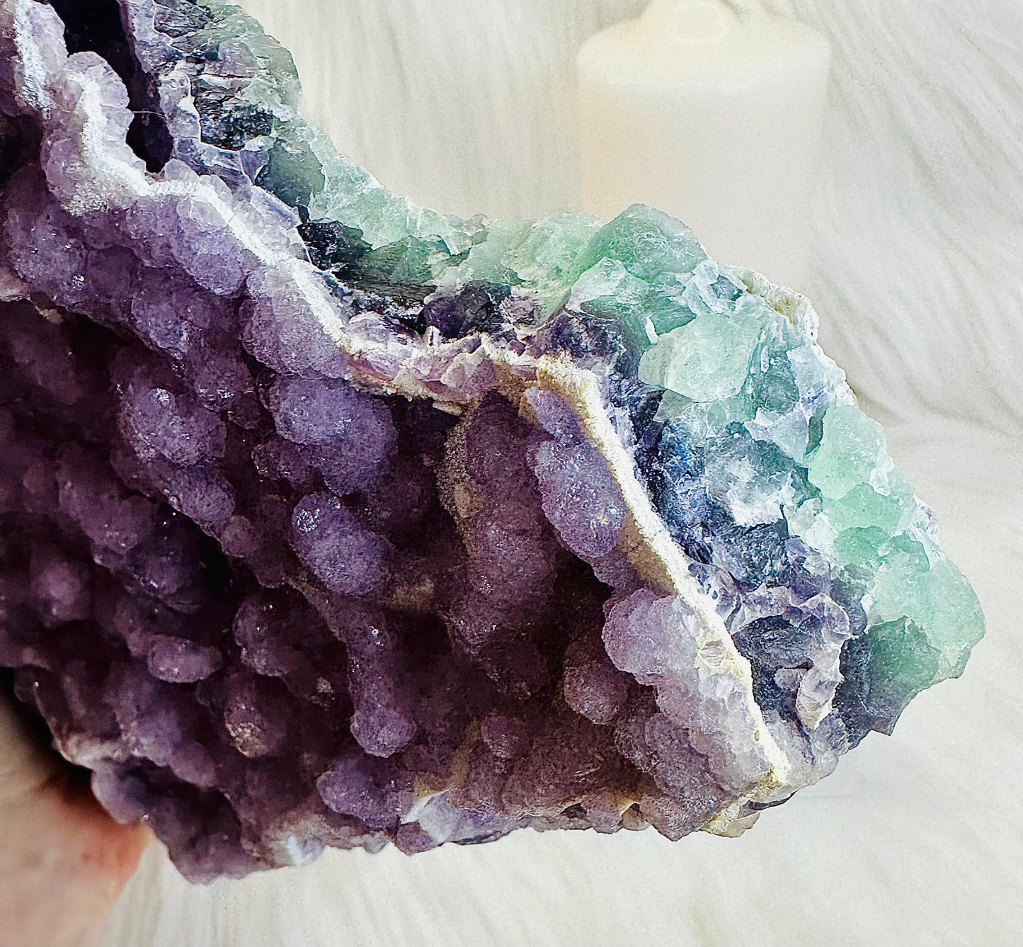 Huge 2.8KG Natural Sugar Fluorite Specimen | Slab From Brazil, She Is Purple On Top With Rainbow Colours Through The Sides