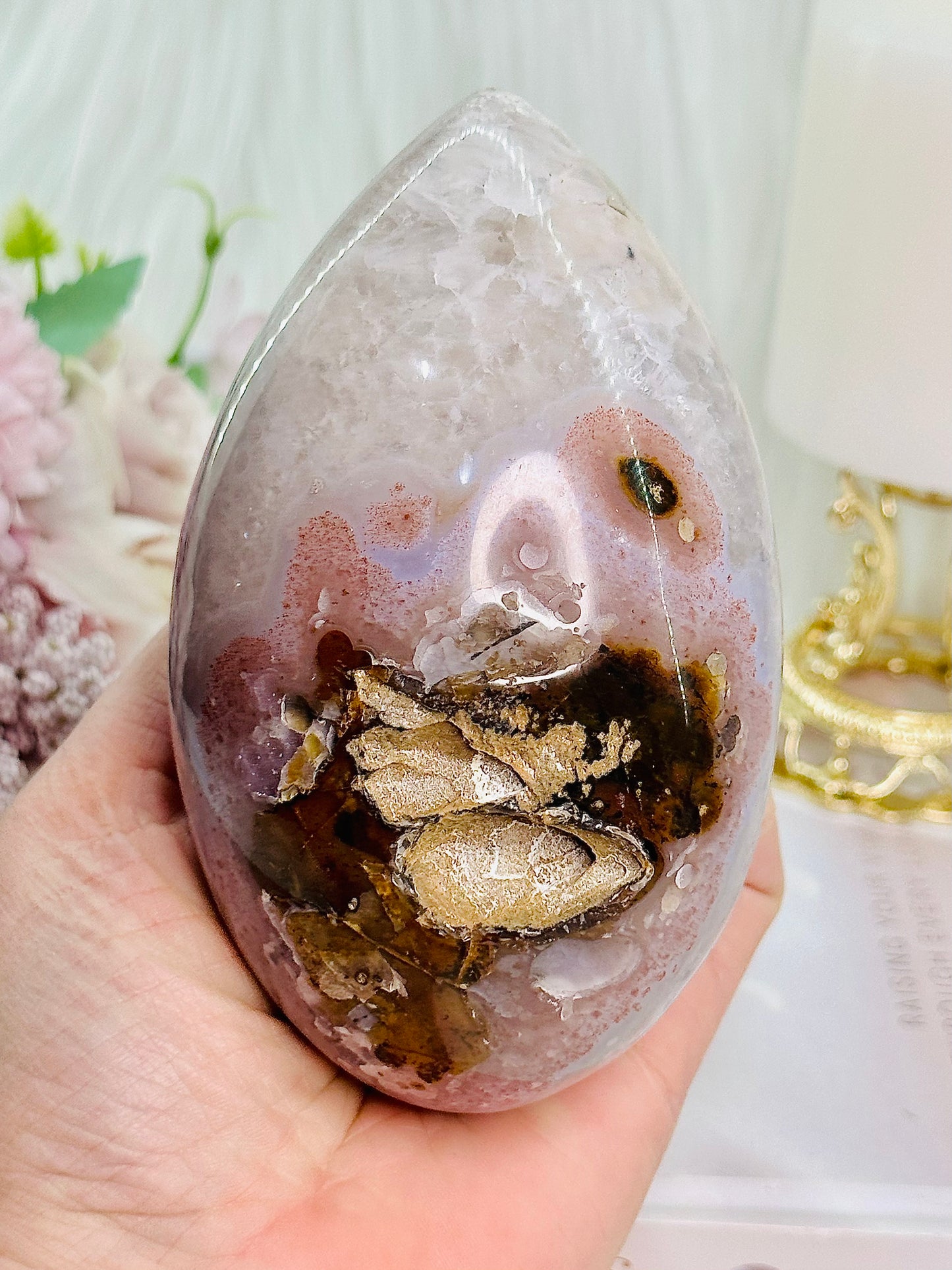 TOTALLY IN LOVE!!!!! Absolutely Divine Large 718gram Druzy Agate Carved Egg On Stand ~ An Exquisite Piece