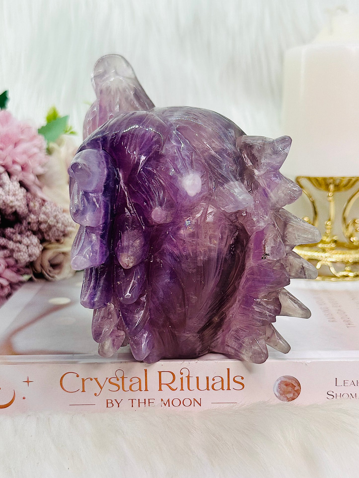 ⚜️ SALE ⚜️Absolutely Amazing & Perfect Huge 1.47Kg Purple Fluorite Wolf Head Carving with Rainbows & Clarity