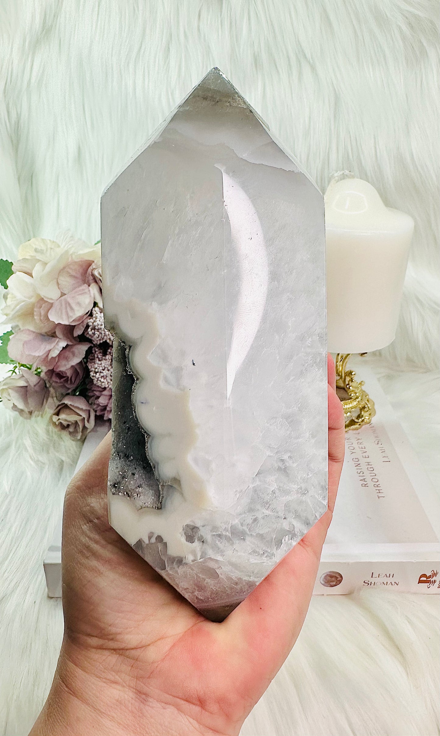 She is MAGIC!!! Large 944gram Sugar Druzy Agate Double Terminated Point From Brazil ~ A Spectator Piece
