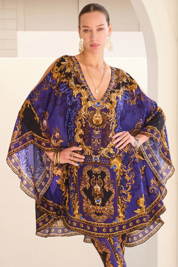 Stunning New CZARINA MIDNIGHT BLUE KAFTAN SILK DRESS