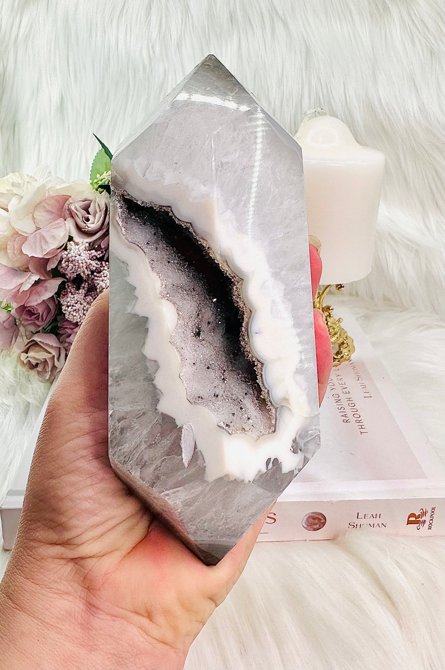 She is MAGIC!!! Large 944gram Sugar Druzy Agate Double Terminated Point From Brazil ~ A Spectator Piece