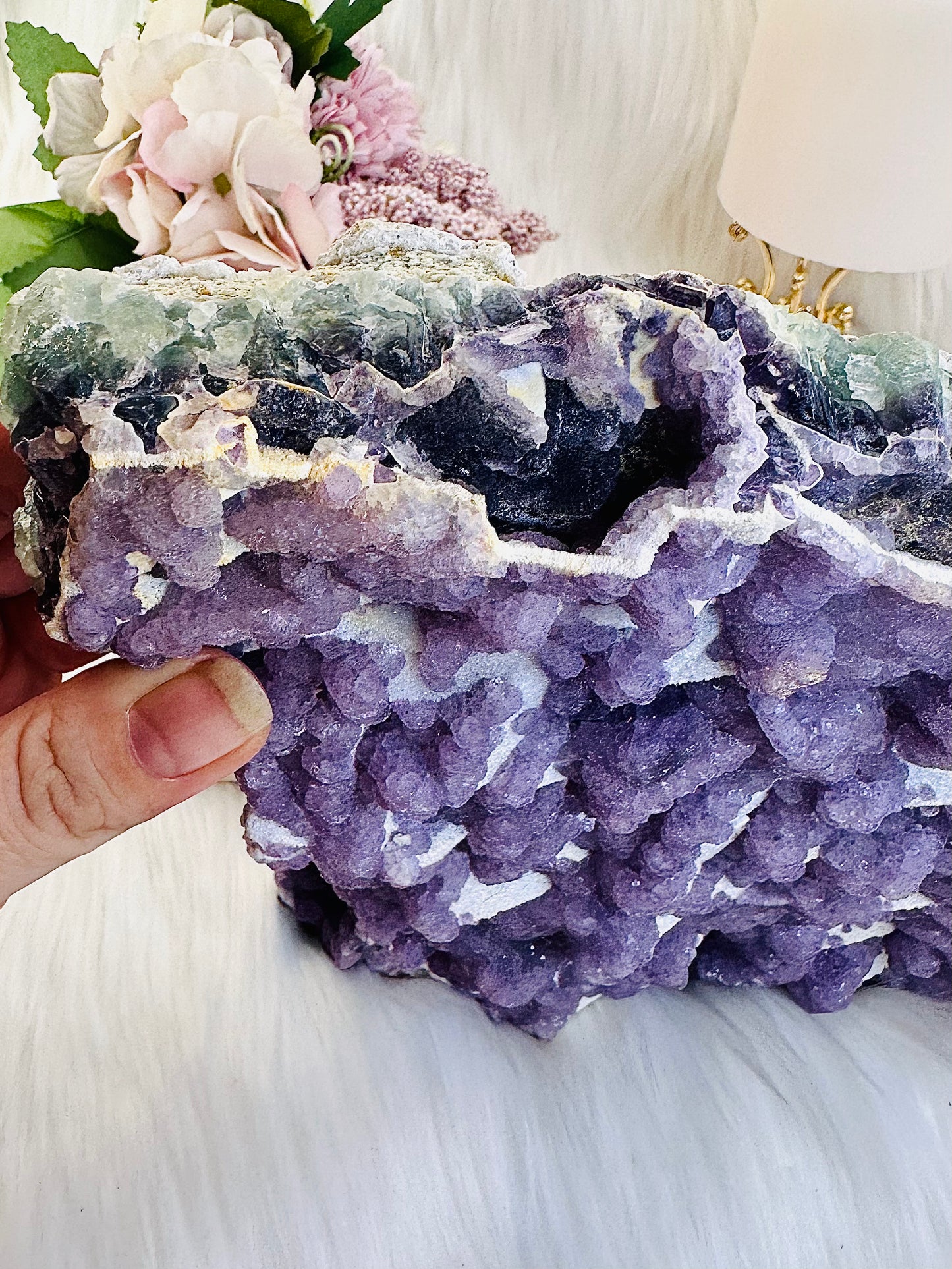Huge 2.8KG Natural Sugar Fluorite Specimen | Slab From Brazil, She Is Purple On Top With Rainbow Colours Through The Sides