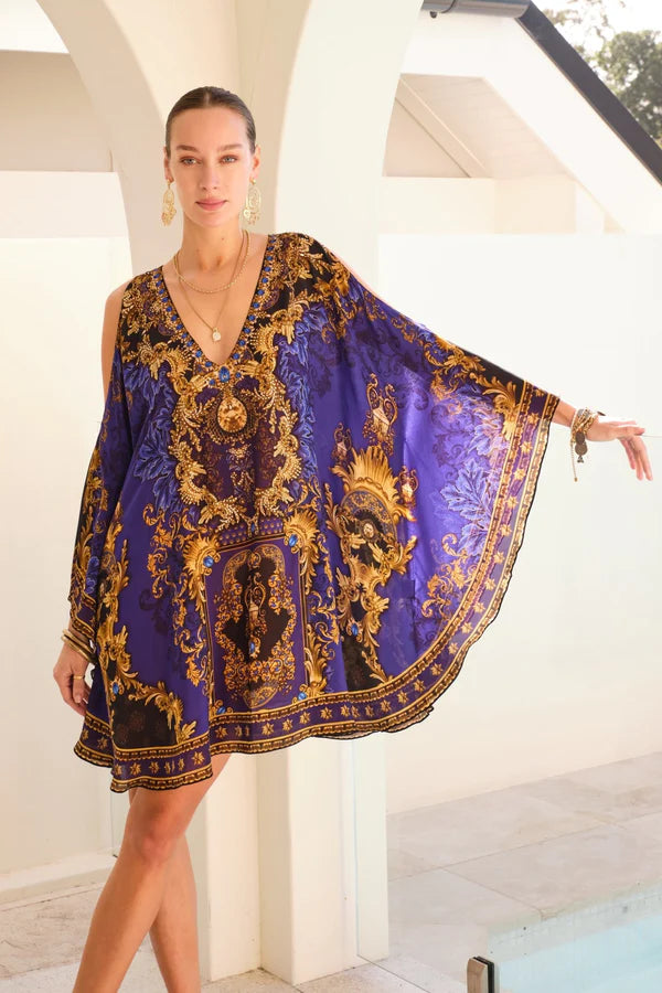 Stunning New CZARINA MIDNIGHT BLUE KAFTAN SILK DRESS