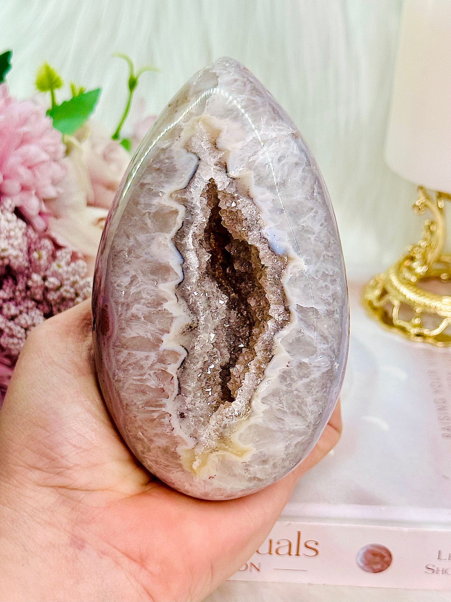 TOTALLY IN LOVE!!!!! Absolutely Divine Large 718gram Druzy Agate Carved Egg On Stand ~ An Exquisite Piece