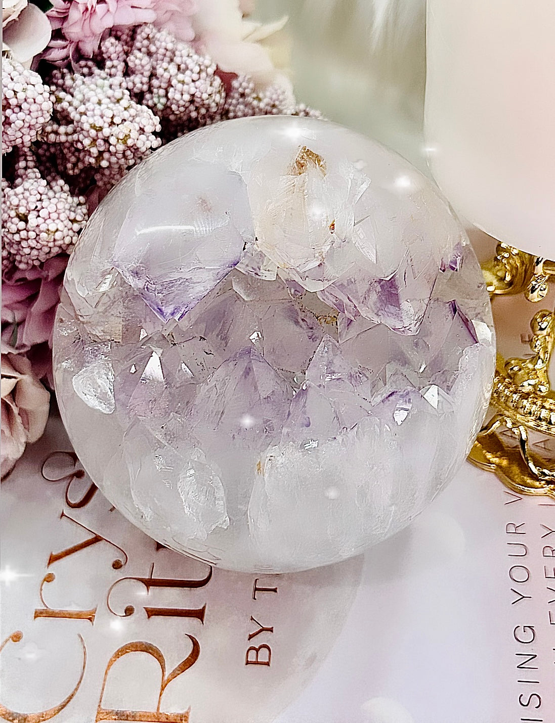 ⚜️ SALE ⚜️Elegant & Divine Large 861gram Druzy Amethyst In Quartz Sphere On Silver Stand (stand in pic is display only) Absolutely Stunning Piece