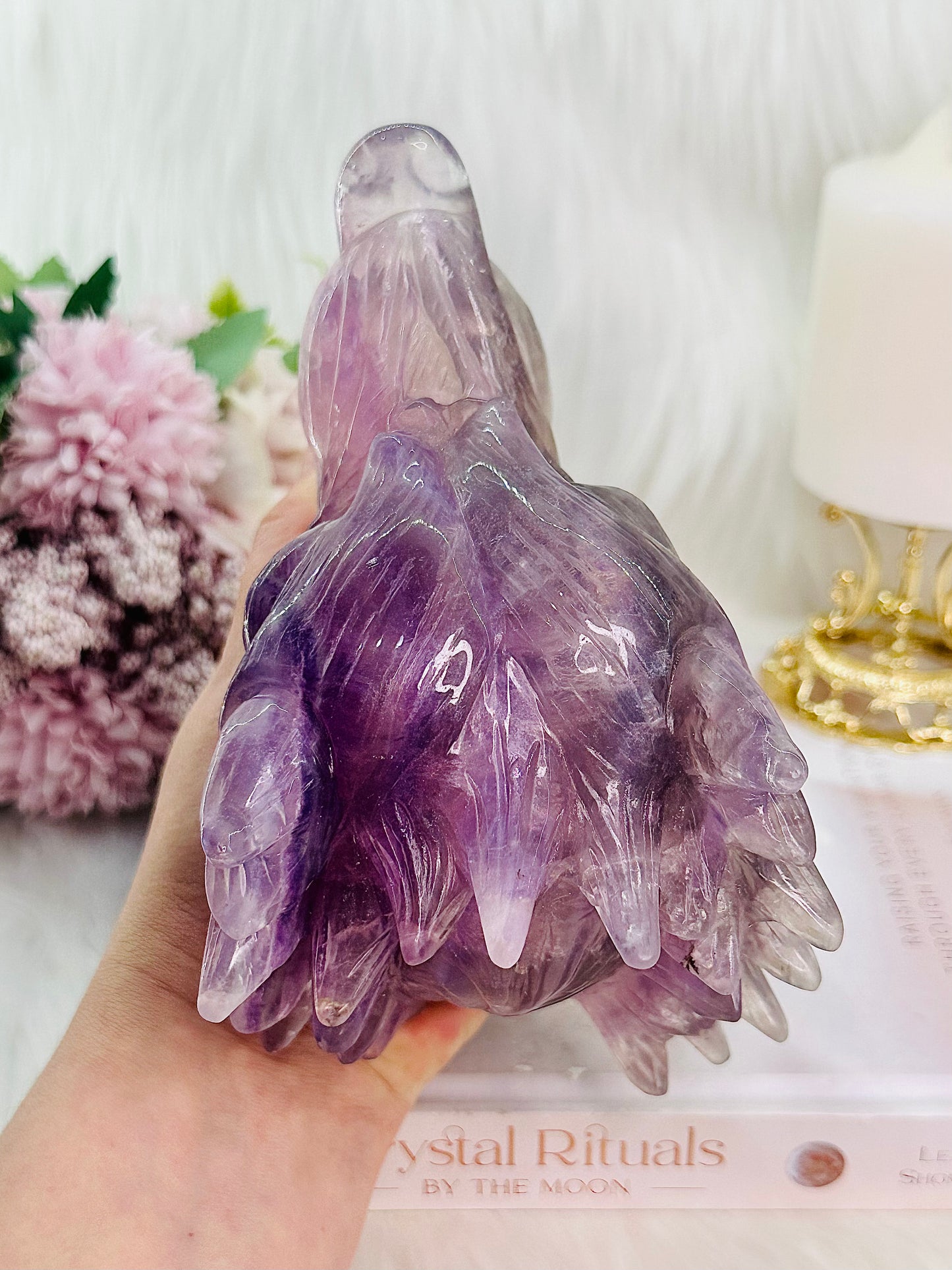 ⚜️ SALE ⚜️Absolutely Amazing & Perfect Huge 1.47Kg Purple Fluorite Wolf Head Carving with Rainbows & Clarity