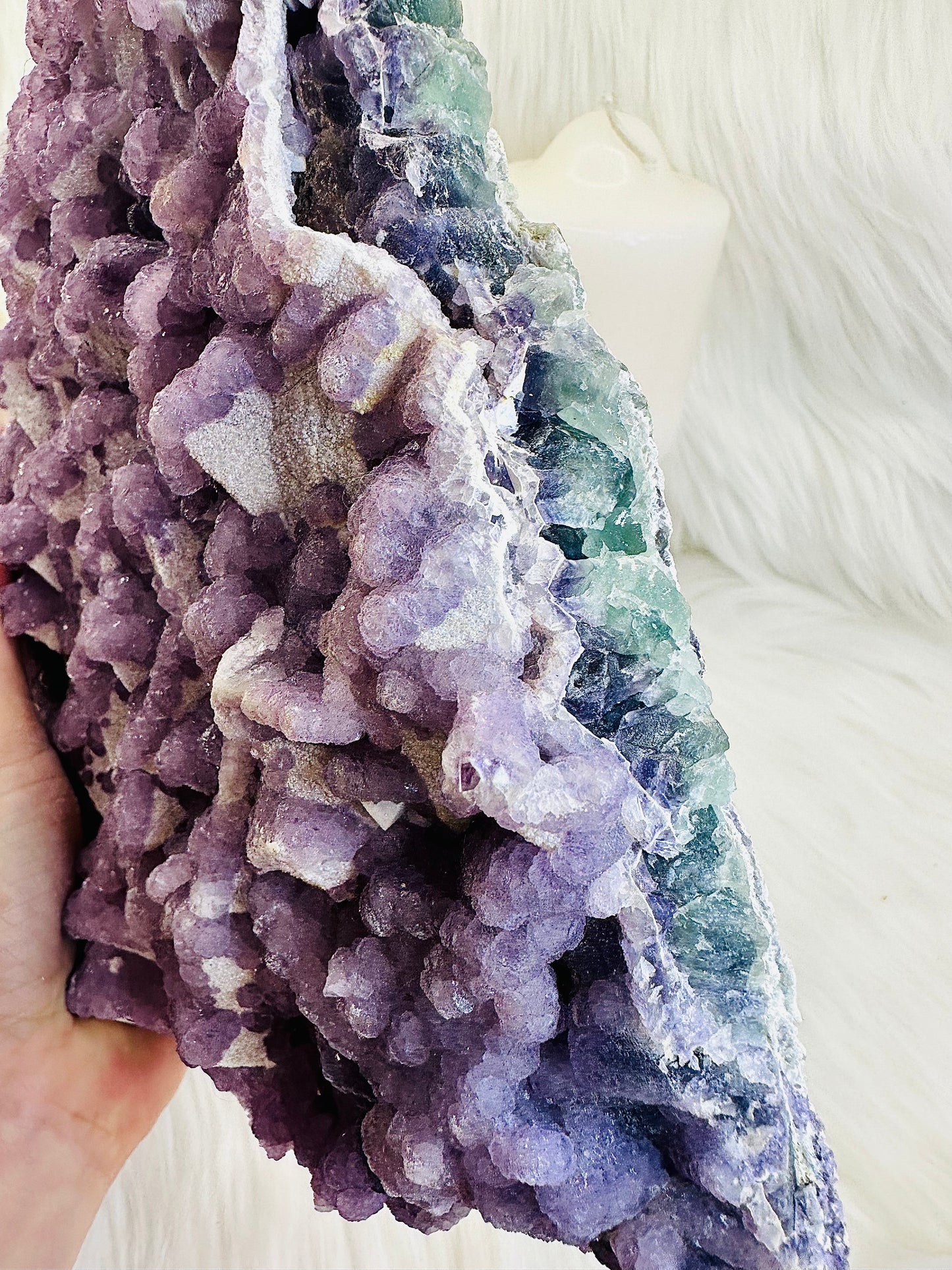 Huge 2.8KG Natural Sugar Fluorite Specimen | Slab From Brazil, She Is Purple On Top With Rainbow Colours Through The Sides