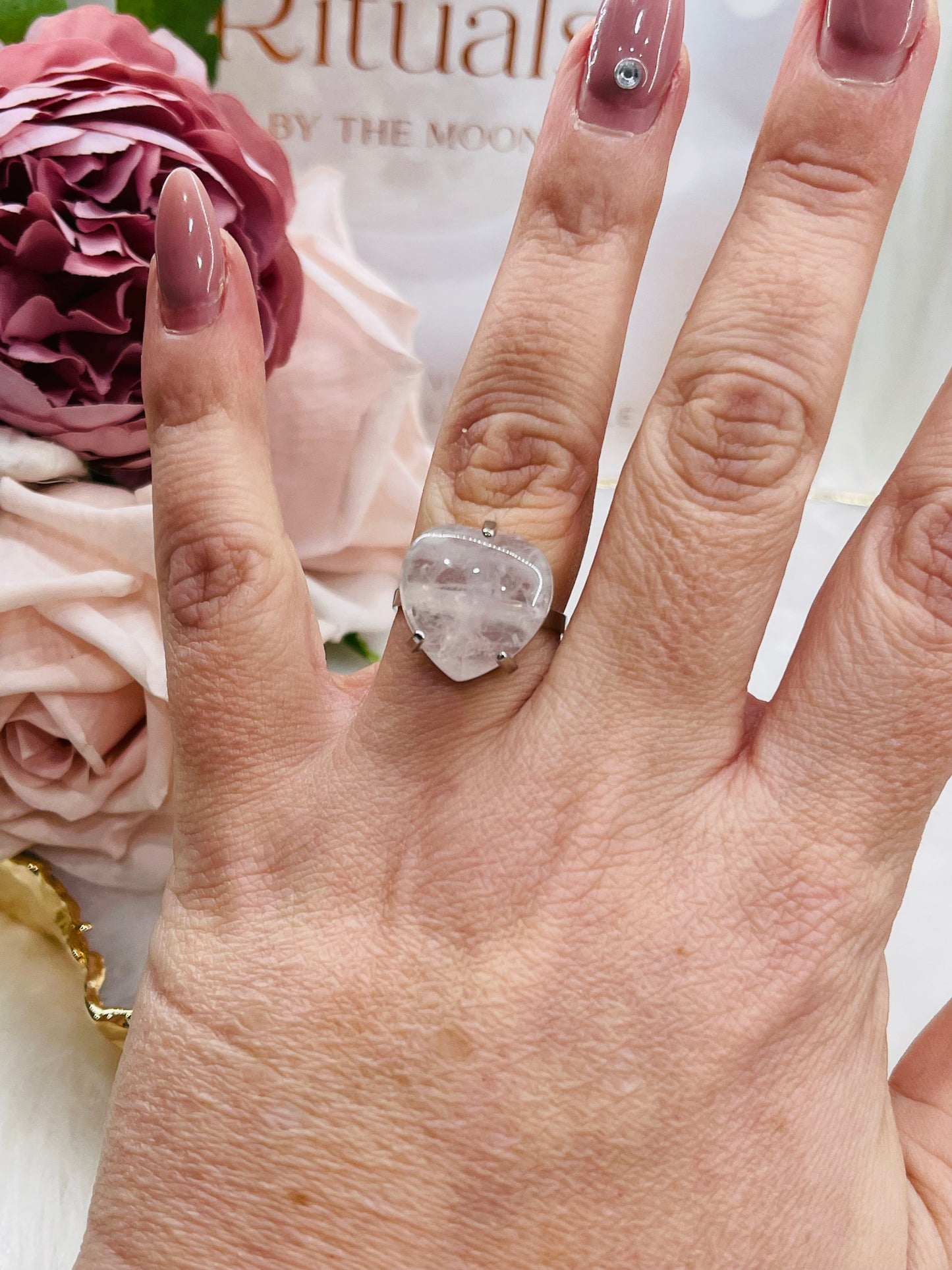 ⚜️ SALE ⚜️ Rose Quartz Heart Rings Silver Plated & Adjustable