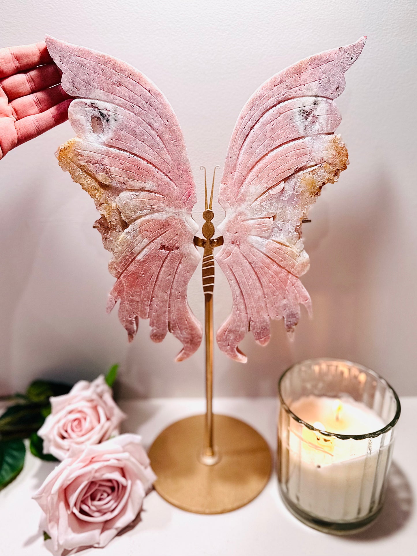 The Biggest & Most Glorious Pink Amethyst Druzy Butterfly From Brazil. Wings Alone are 29cm Tall, On Stand Approx 40cm Tall Weighing 1.55Kg (On Stand) Absolutely Perfect & Incredible