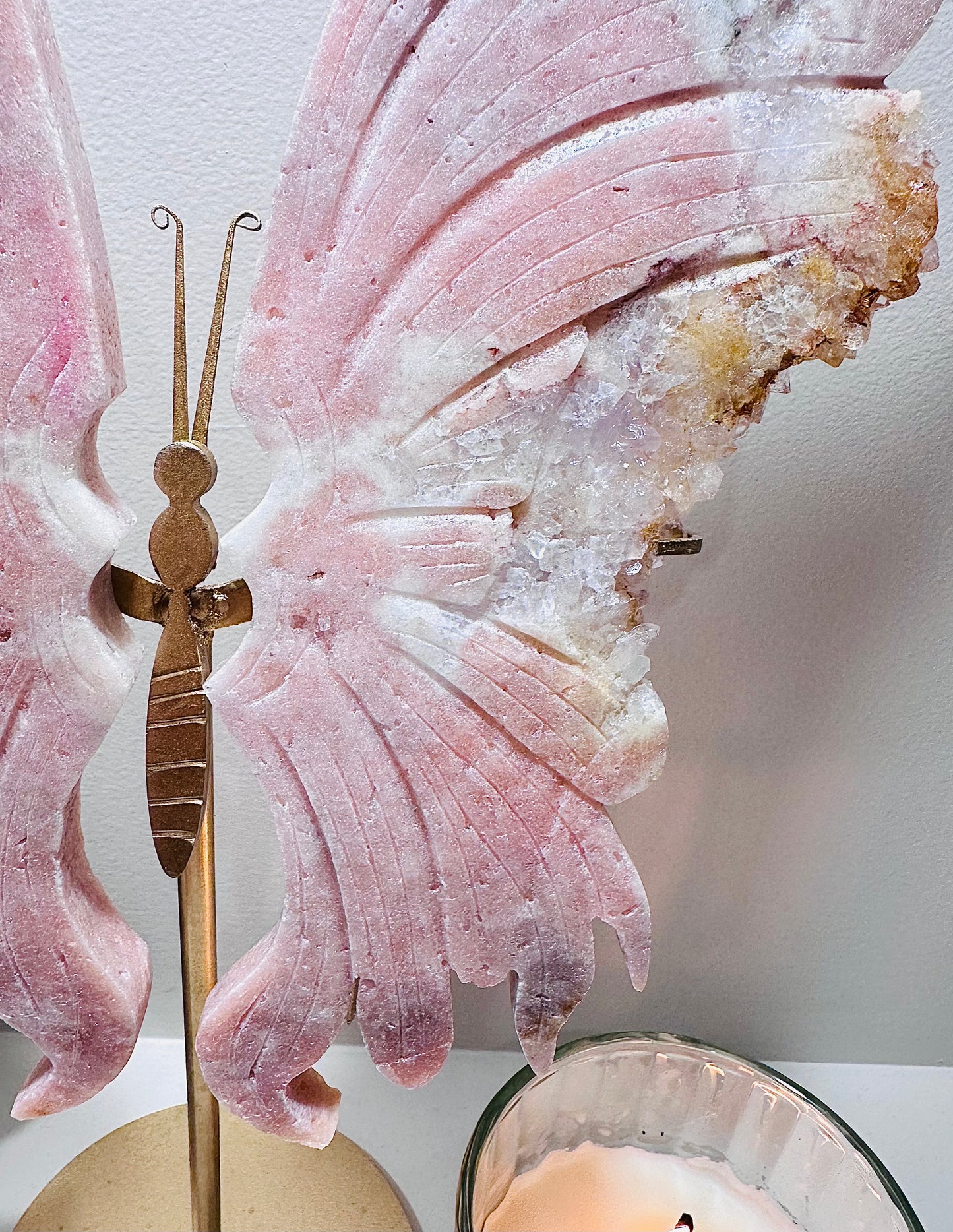 The Biggest & Most Glorious Pink Amethyst Druzy Butterfly From Brazil. Wings Alone are 29cm Tall, On Stand Approx 40cm Tall Weighing 1.55Kg (On Stand) Absolutely Perfect & Incredible