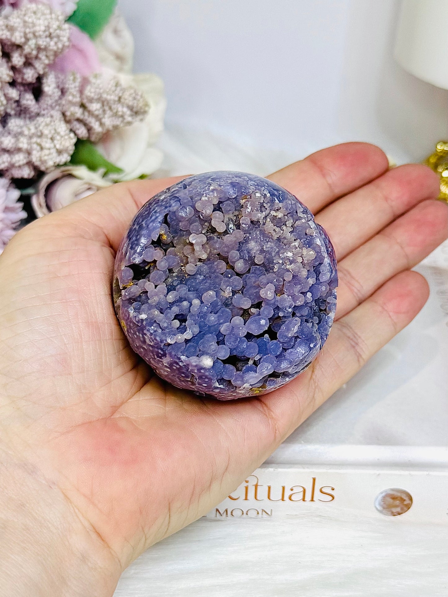 Natural Large Grape Agate | Chalcedony Sphere 247g On Stand