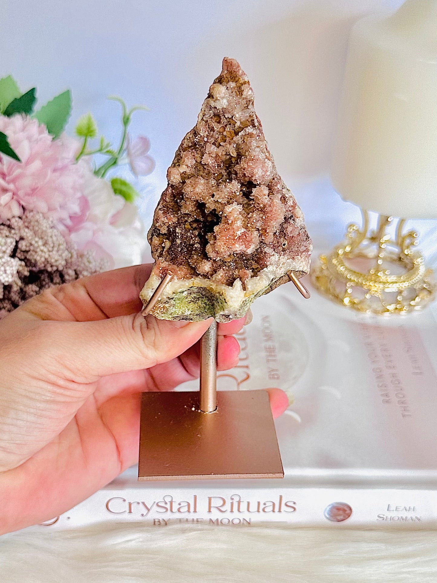 Pink Amethyst Druzy Geode On Rose Gold Stand 13cm From Brazil