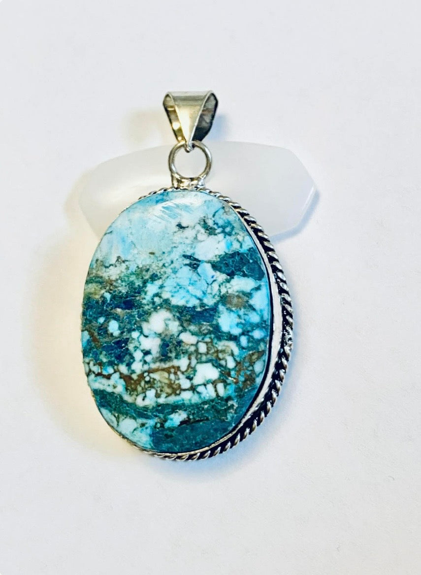 Sterling Silver 925 Navajo Turquoise Pendant In Gift Bag