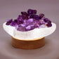 Selenite Fire Bowl With Amethyst Mini Tumbled Stone on Small LED Base 10cm