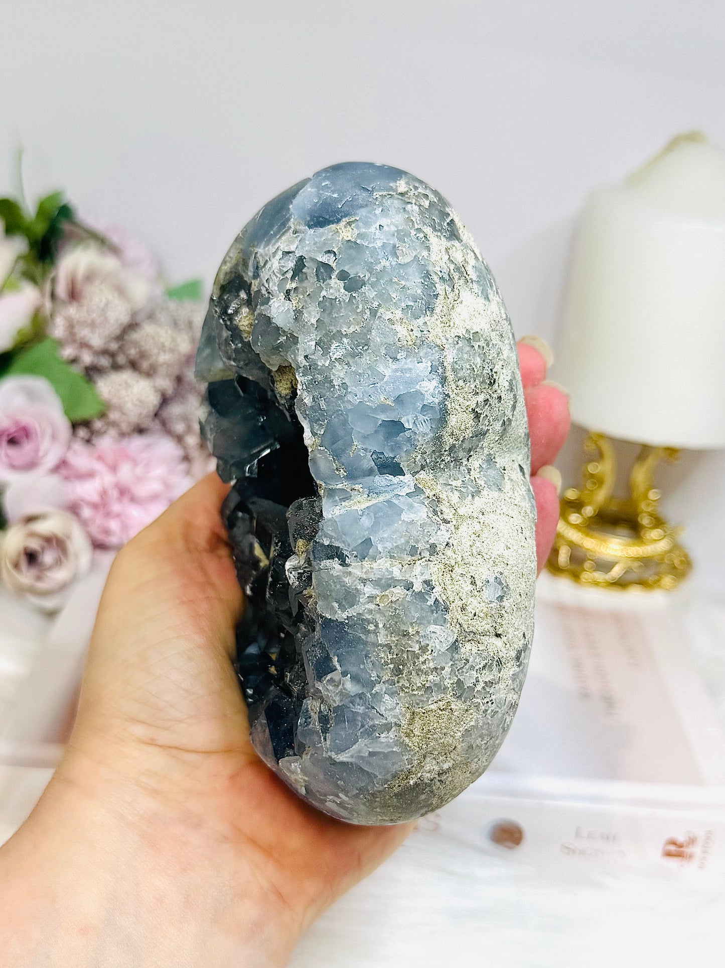 Deep Blue Large Chunky Celestite Heart 13cm 1.3KG