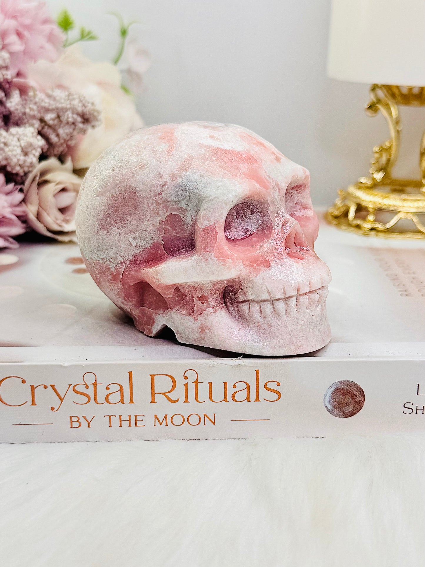 Natural Pink Opal Carved Skull 422grams 8.5cm