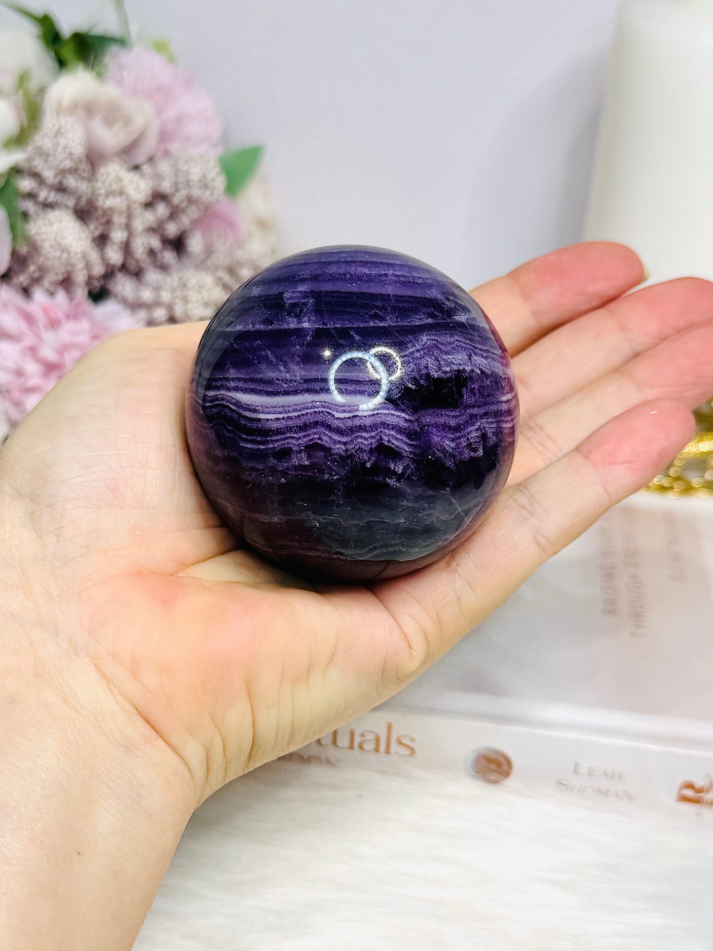 High Grade Purple Fluorite Sphere On Stand 385g