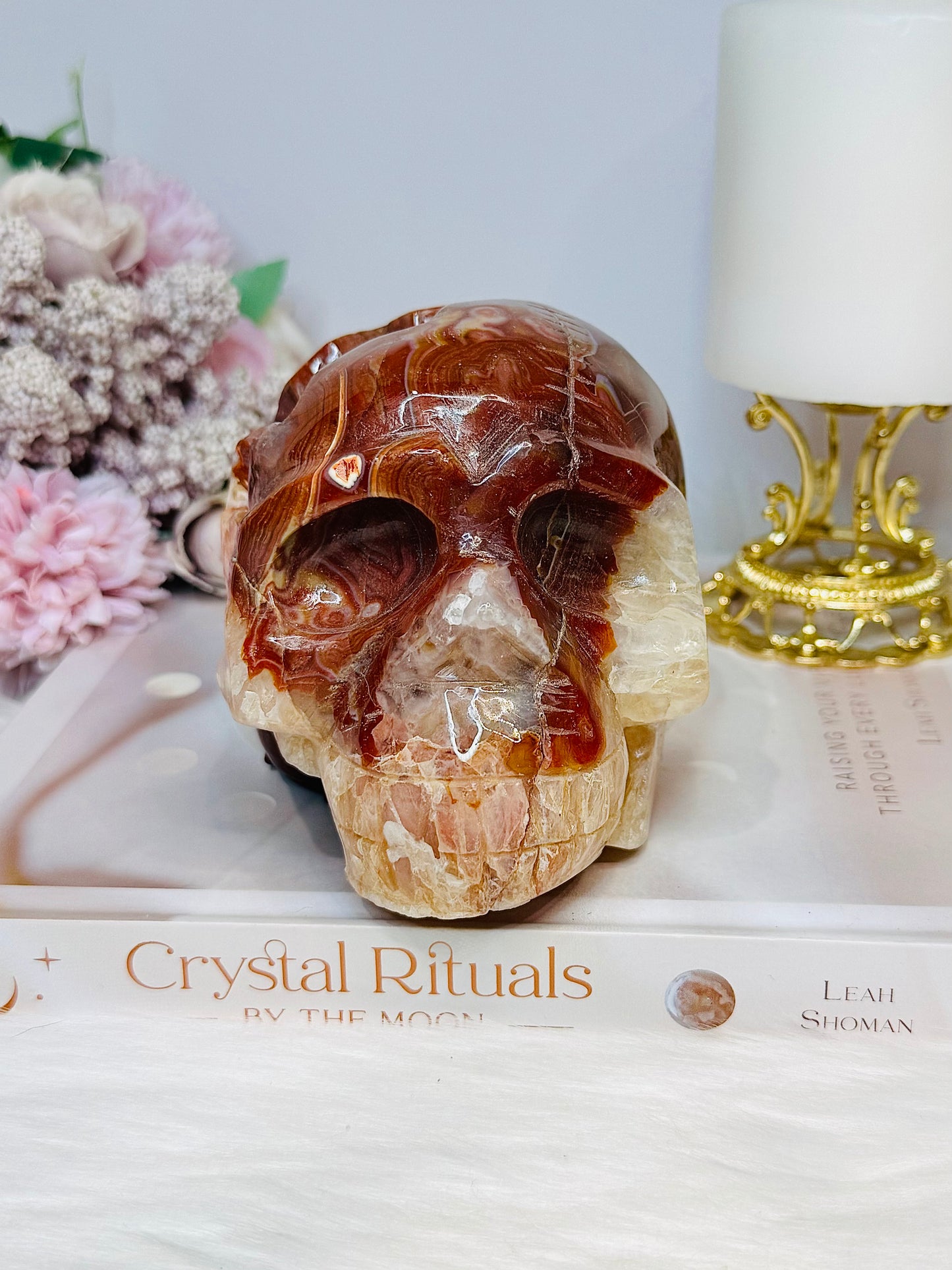 Large Carnelian Carved Skull 1.2KG 12.5cm ~ Discounted as it does not stand straight and needs the stand under the side to keep it up