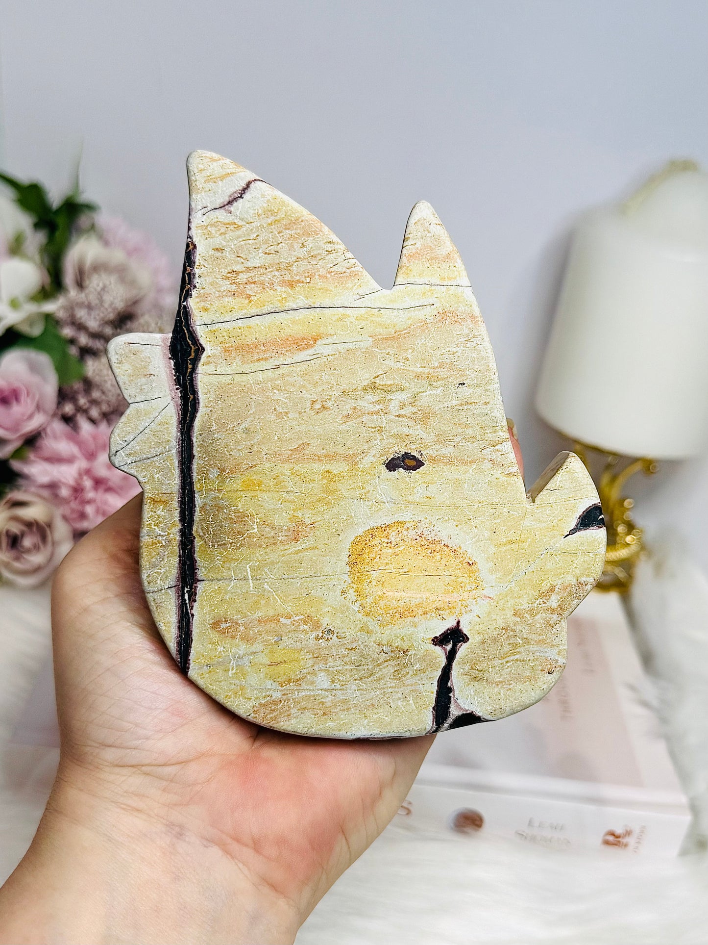 Large Chunky Picture Jasper Carved Flame on Stand 12.5cm 373g