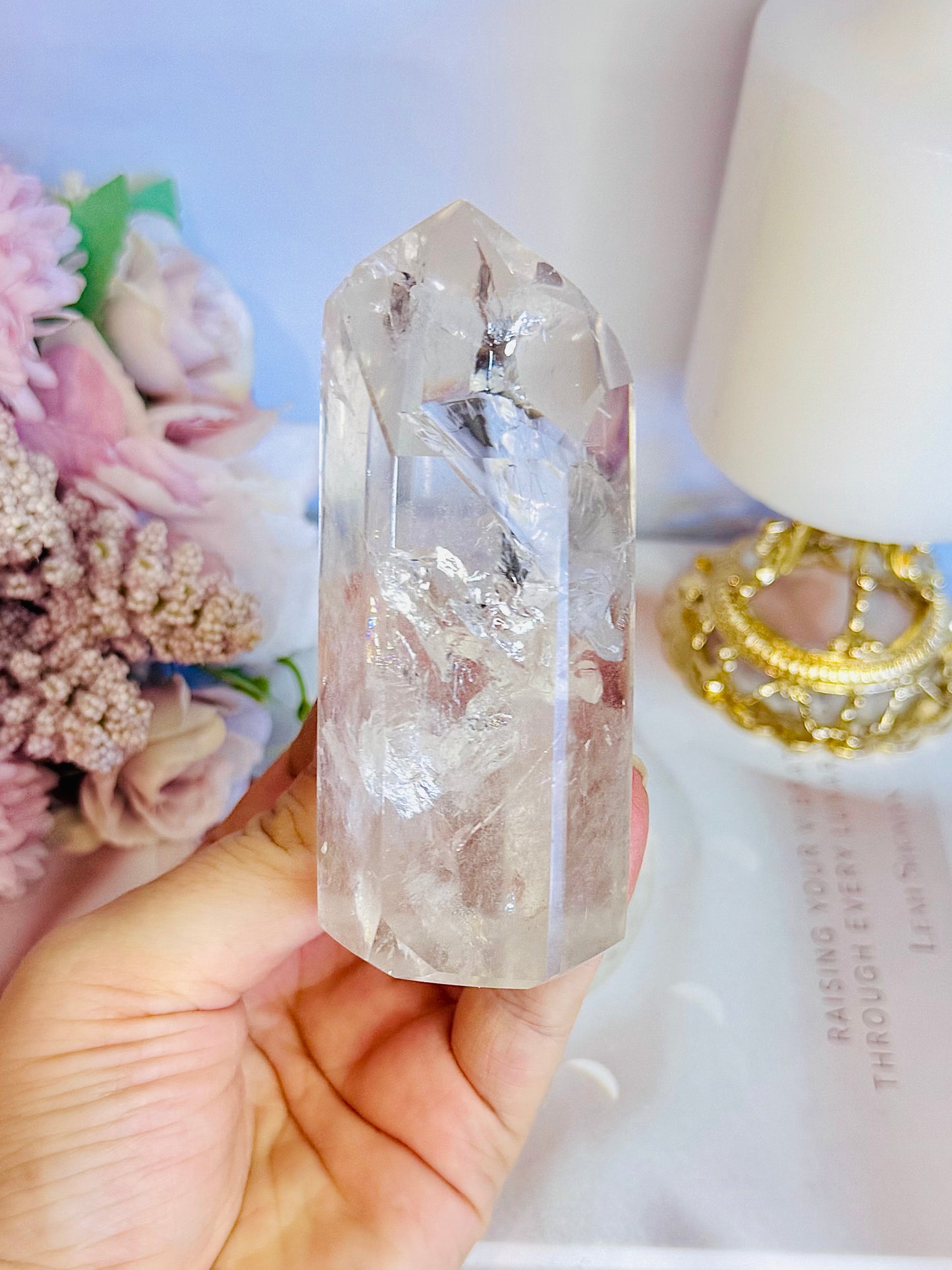 Magical High Grade Clear Quartz Tower 10cm with Stunning Rainbows