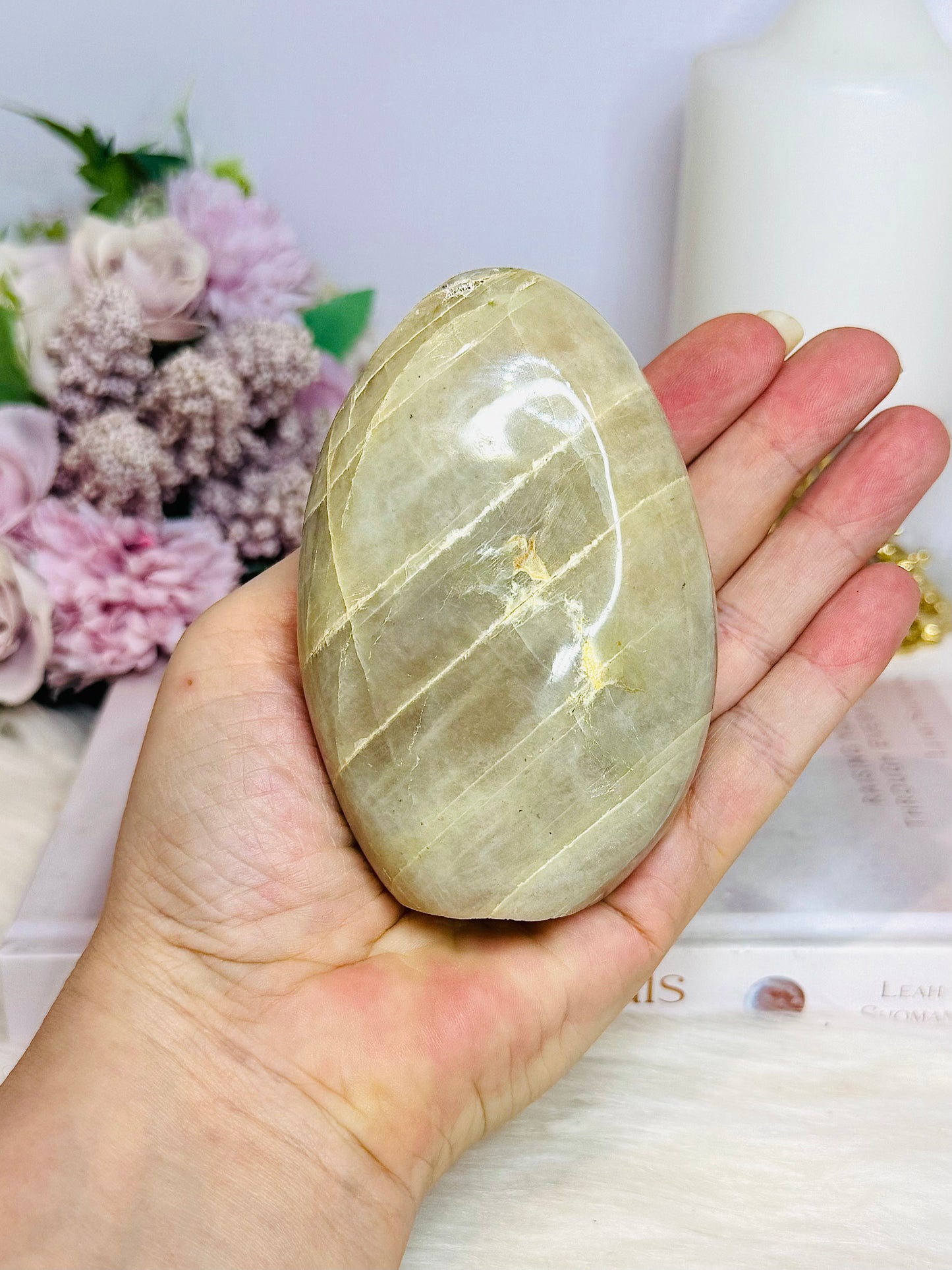 Natural Green Moonstone Carved Freeform 329g 10cm