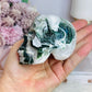 Large Moss Agate Carved Skull 9cm 469g