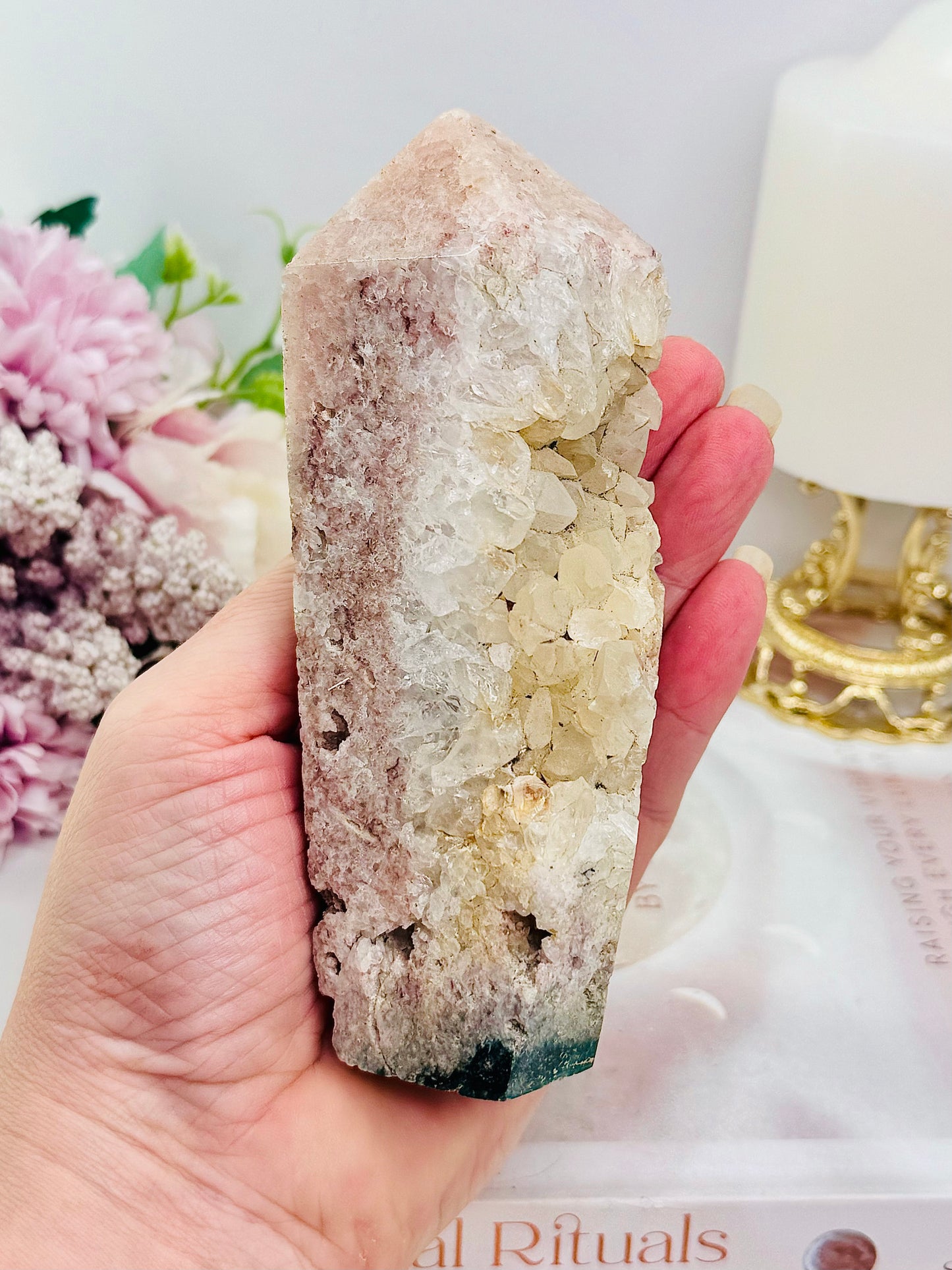 Chunky Tall 14cm Natural Druzy Pink Amethyst Tower (slight chip in tip)