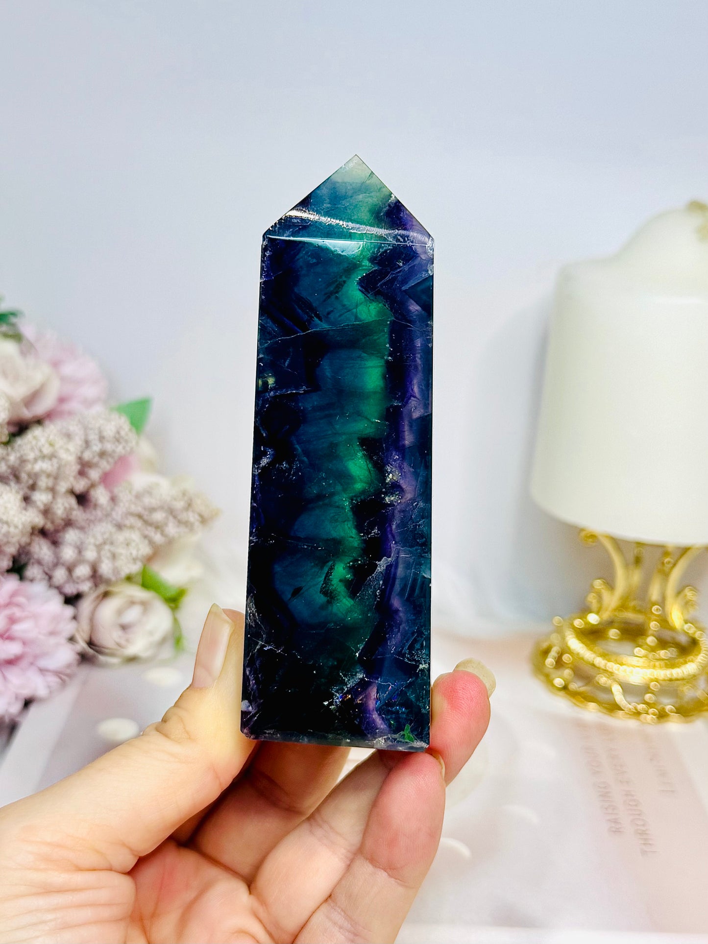 High Grade Rainbow Fluorite Tower 10.5cm
