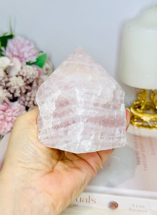 Large Rose Quartz Half Polished Tower 528g