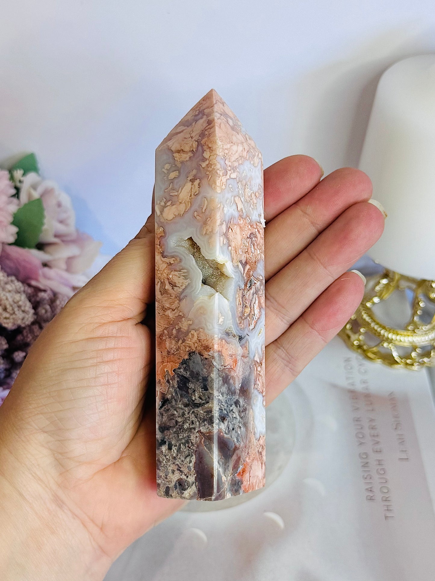 Unique Large 14cm Druzy Pink Agate Tower