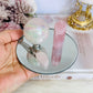 Rose Quartz Gift Set ~ Angel Aura Rose Quartz Sphere, Rose Quartz Tower & Rose Quartz Wing Necklace on Mirror Tray 10cm