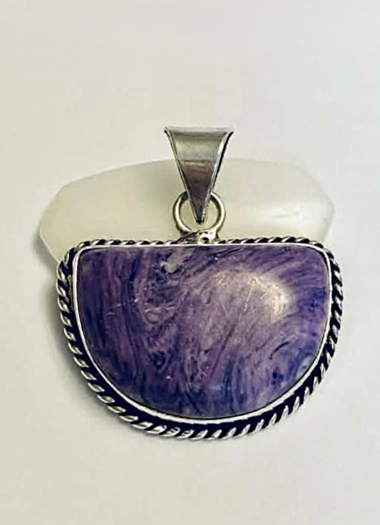 Purple Charoite Sterling Silver 925 Pendant In Gift Bag