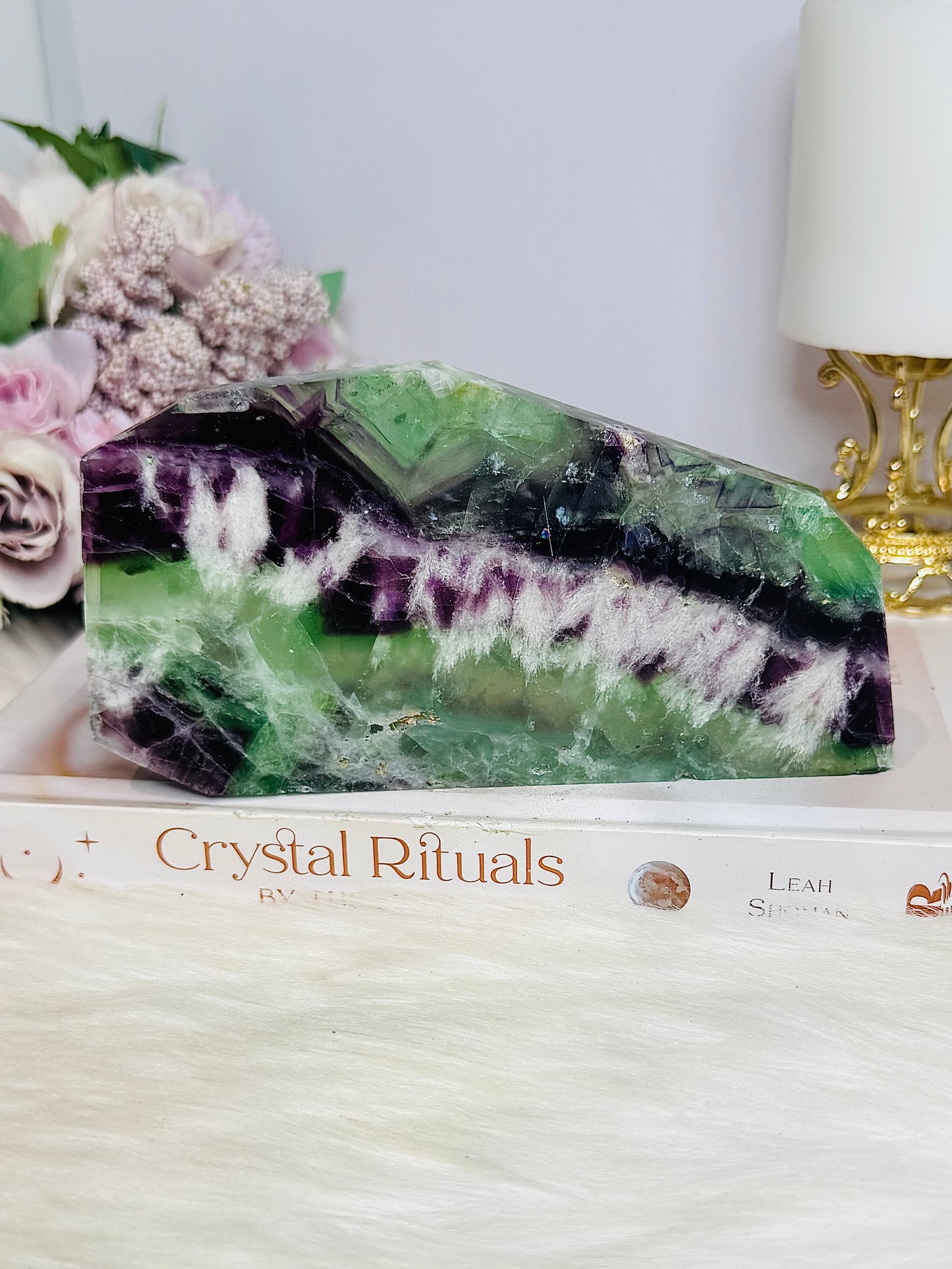 High Grade Rainbow Feather Fluorite Thick Slab 15cm