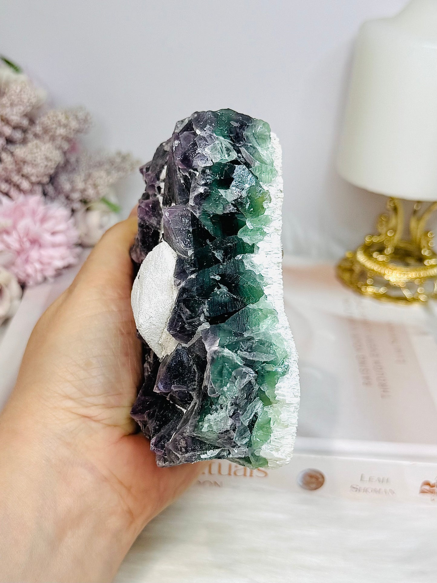 Fluorite Chunky Specimen with Matrix on Stand 711g