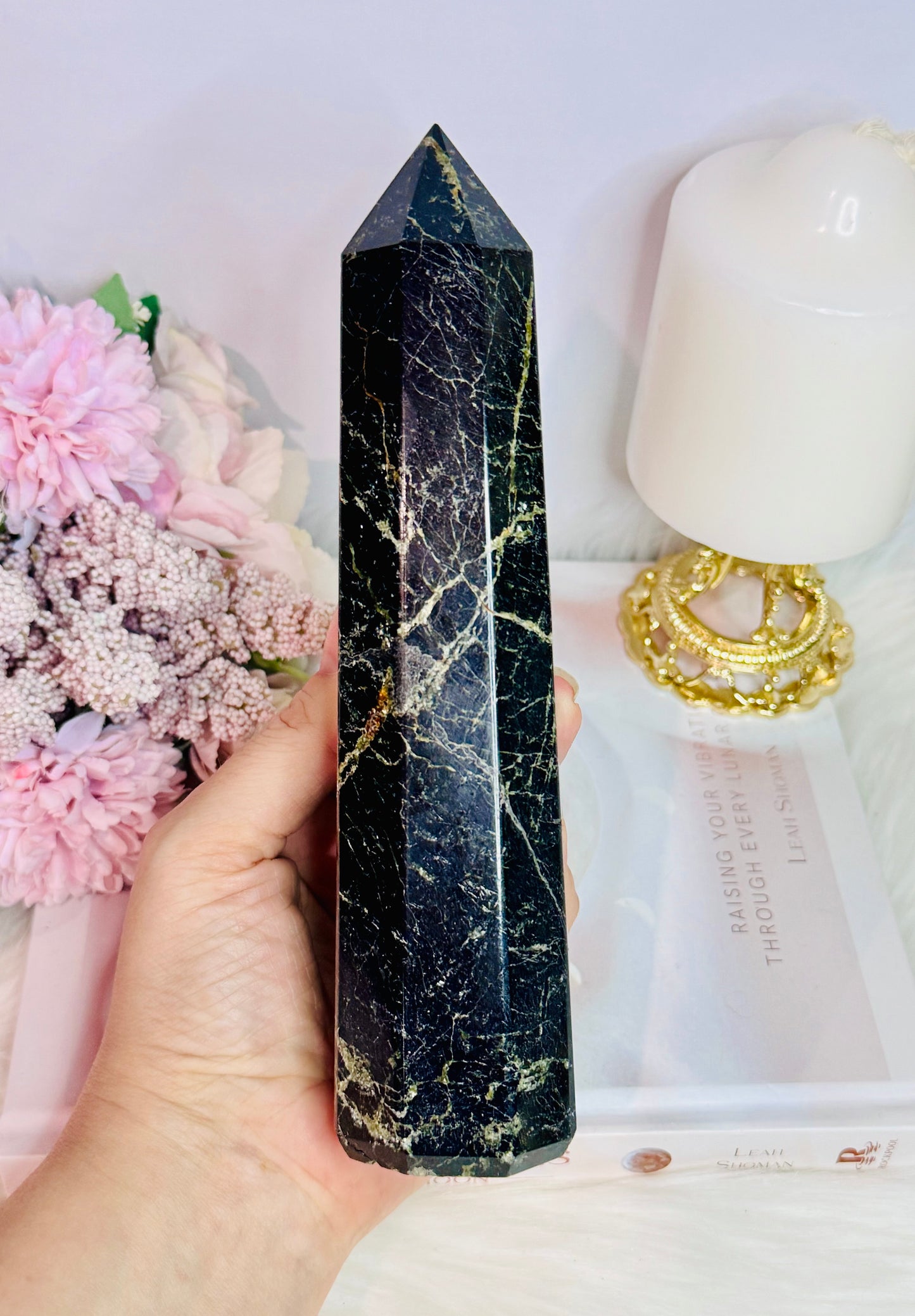 Exceptionally Stunning High Grade Large Chunky Natural Black Tourmaline with Gold Mica Tower | Generator 822grams