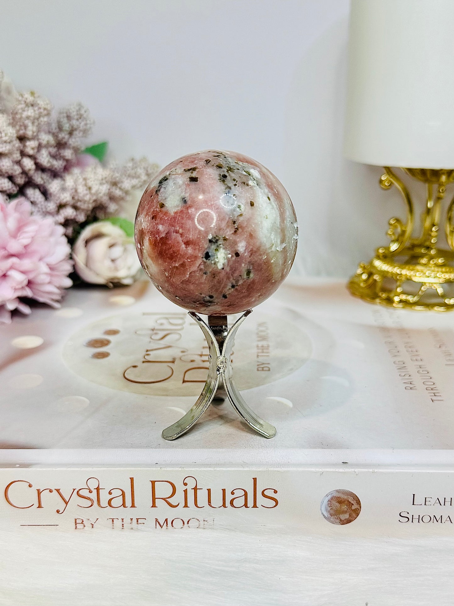 Peach Blossom Tourmaline Sphere On Stand 144g