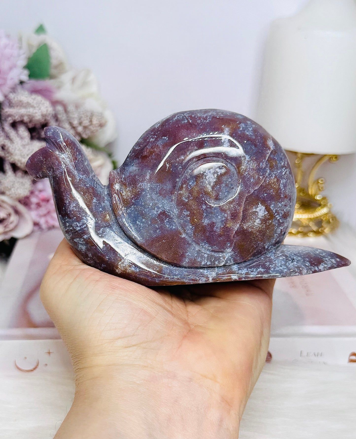Large Ocean Jasper Carved Snail 13cm 403g