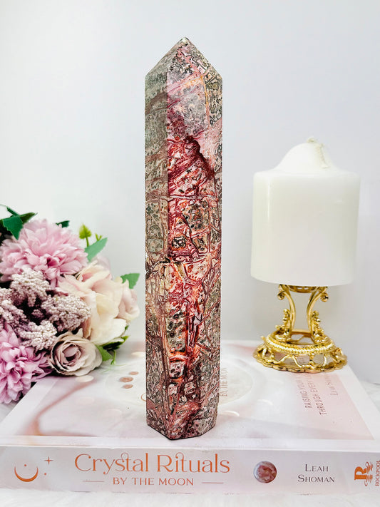 Large Natural Leopardskin Jasper Tower 21cm