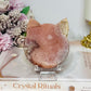 Pink Amethyst Druzy Cat Carving On Stand 9cm 254g